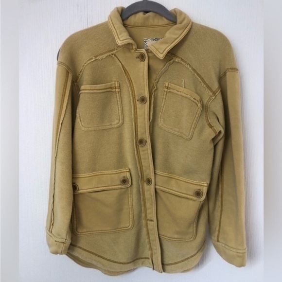 Anthropologie Tops - Anthropolgie Pilcro Shirt Tamara Mustard Distressed Button Shacket